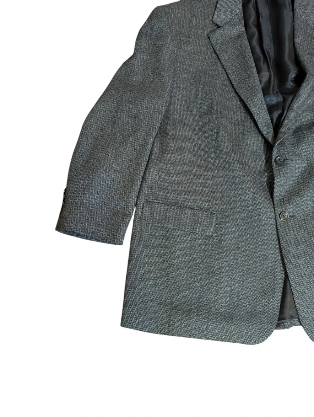Vtg Oscar de la Renta Gray Herringbone Two-Button Sport Coat Wool Blend Sz 50R